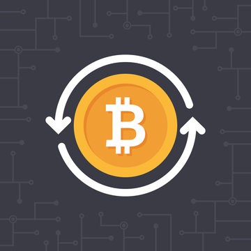 Golden bitcoin with circle arrows. bitcoin icon for cryptocurrency. Digital currency vector illustration