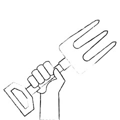 hand with gardening rake vector illustration design