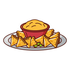 delicious nachos with sauce vector illustration design