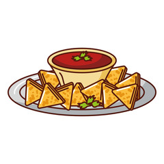 delicious nachos with sauce vector illustration design