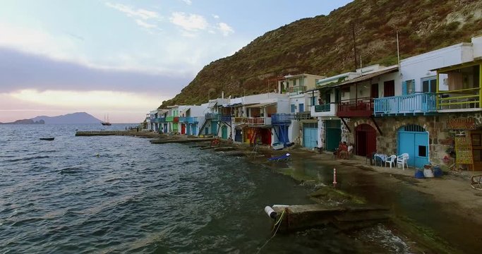 Mandrakia traditional Greek village with sirmate - traditional fishermen's houses at Milos island, Greece.