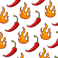 spicy chile vegetable with flames pattern background vector illustration