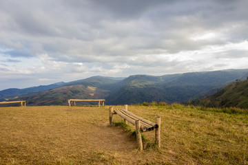 Evening sky and panoramic views from mountaintop of Phu Lom Lo,Phu Hin Rong Kla National Park,Kok Sathon,Dan Sai District,Loei,Thailand