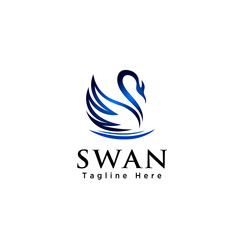 Fototapeta na wymiar Line art swan logo on water