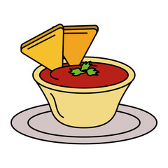 delicious nachos with sauce vector illustration design