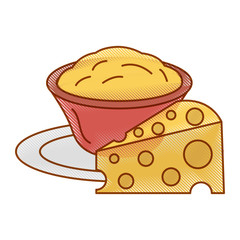 delicious cheese with sauce vector illustration design