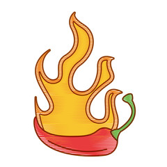 spicy chile vegetable with flames vector illustration design