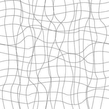 Abstract geometric pattern with crossing thin gray lines on white background. Seamless linear rapport. Stylish vector texture or swatch.