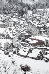 Shirakawago village UNESCO world heritage site in winter snow