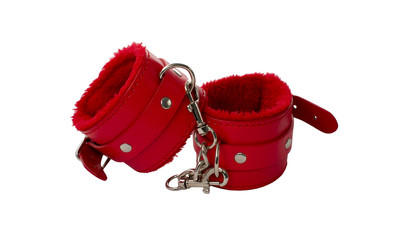 Red leather handcuffs.