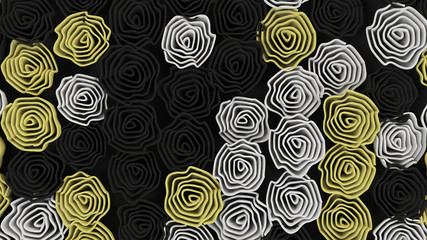 Pattern from black, white and yellow flowers