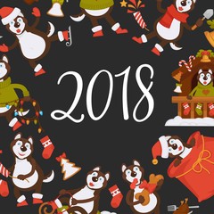Naklejka premium 2018 Dog Year poster for Christmas or New Year winter holiday.