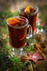 mulled wine on wooden background