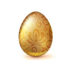 Golden egg with floral pattern, 3D illustration. Happy Easter greeting card decorated floral elements, isolated on white background. Template for vip banners or card, luxury voucher