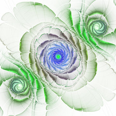 Obraz premium Light blue and green fractal flower, digital artwork for creative graphic design