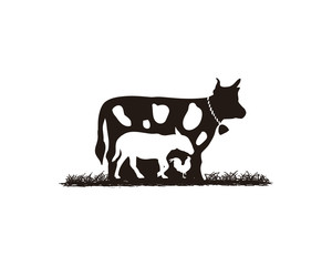 Black Cow, Donkey, and Chicken Illustration Animal Logo Silhouette