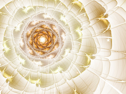 Glossy gold fractal flower, digital artwork for creative graphic design