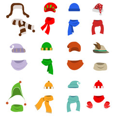 A hat with a scarf, a large set of hats with scarves. Santa's hat.