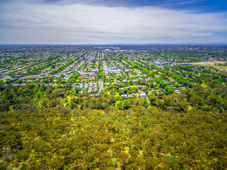 Fototapeta na wymiar Aerial view of park and suburban area in Melbourne, Australia