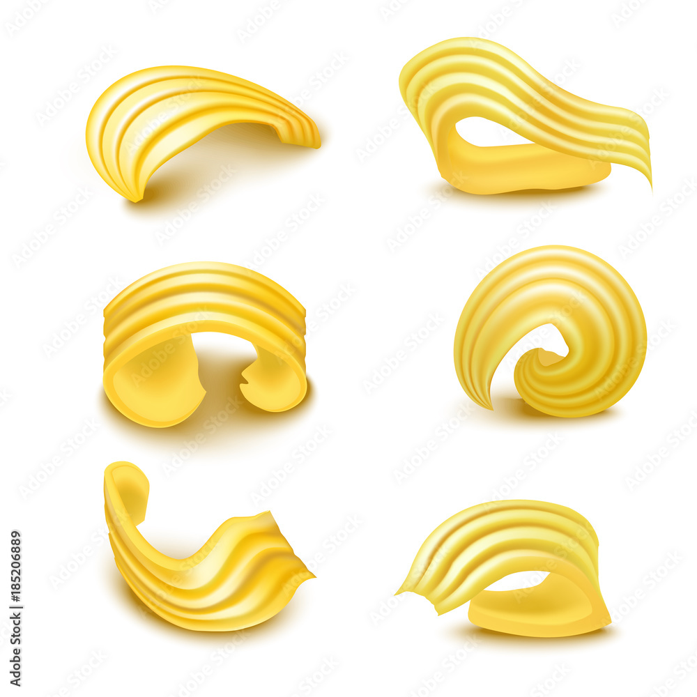 Poster realistic detailed 3d different types butter curls set. vector