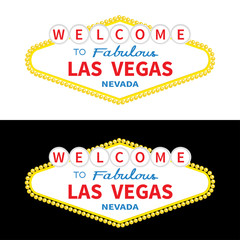 Welcome to Las Vegas sign icon set. Classic retro symbol. Nevada sight showplace. Flat design. Black white day night background. Isolated. © worldofvector
