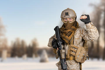 Modern soldier with rifle