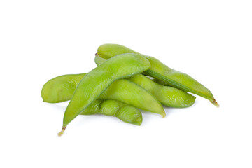 boiled Japanese green soybeans on white background