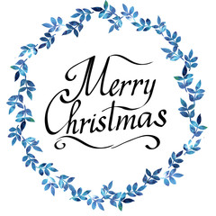 Blue leaves ornament wayercolor paint frame