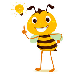 Vector Illustration of Bee with a light bulb on his head 