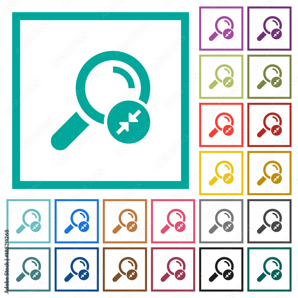 Poster narrowing search results flat color icons with quadrant frames