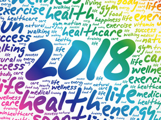2018 word cloud collage, health concept background