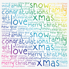 Happy Holidays and Christmas background word cloud, holidays lettering collage