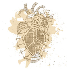 Hand drawn illustration of mechanical heart