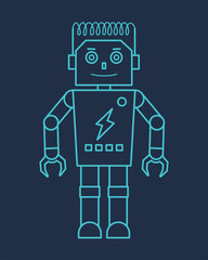 Blue Line Robot with Claw Hand Illustration