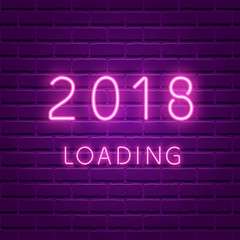 2018 loading. New year glowing neon ultra violet background
