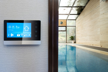 smart screen with smart home with modern swimming pool