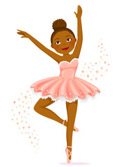 Cute dark skinned ballerina dancing