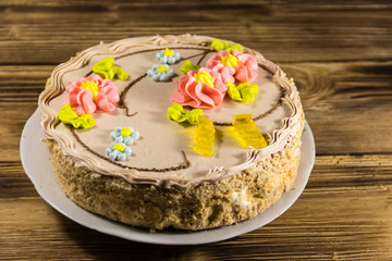 Kiev cake with cream, nuts and meringue