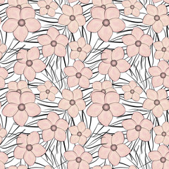 Seamless floral pattern. Pink flowers on a white background. 