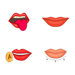 Lips icon set, cartoon style