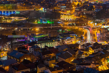 TBILISI, GEORGIA - DEC. 12, 2017 : Tbilisi at night taken from the hill