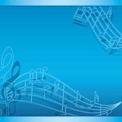 blue background with music notes - vector flyer