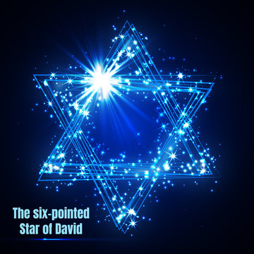 The six-pointed Star of David, shining blue magic vector star