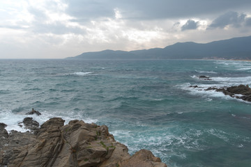 Soft storm, sea during windy and gray day, nature picture