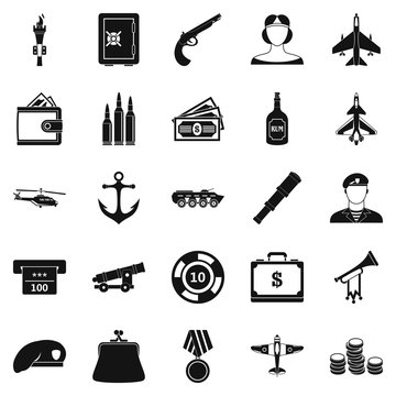 Militant icons set, simple style