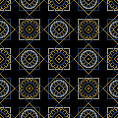 Dark interior design of the embroidery.