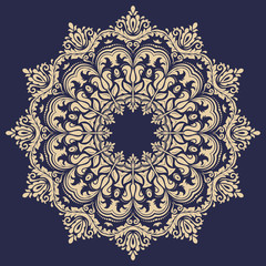 Oriental vector round golden pattern with arabesques and floral elements. Traditional classic ornament. Vintage pattern with arabesques