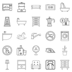 Fototapeta premium Comfortable house icons set, outline style