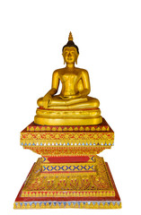 Golden Buddha is located on the base isolated on white background