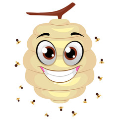Vector Illustration of Beehive Mascot with Flying Bees around